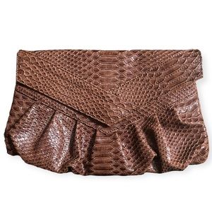 Light Brown Faux Leather Crocodile Clutch Evening Party Handbag